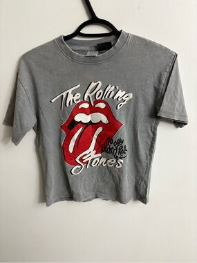 Zara Gray Rolling Stones Graphic Tee with Red Tongue 8-9 years